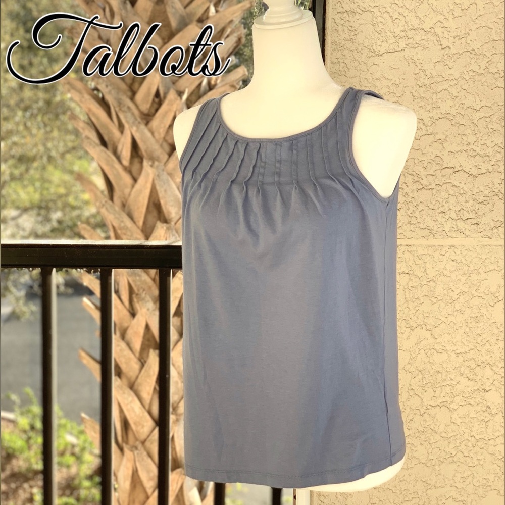 TALBOTS PLEATED SCOOP NECKLINE BLUE SLEEVELESS TOP
